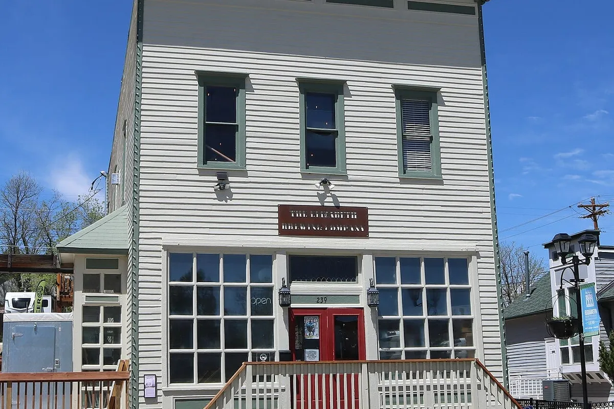 The two-storey Huber-Carlson Building on Main Street, home of the Elizabeth Brewing Company